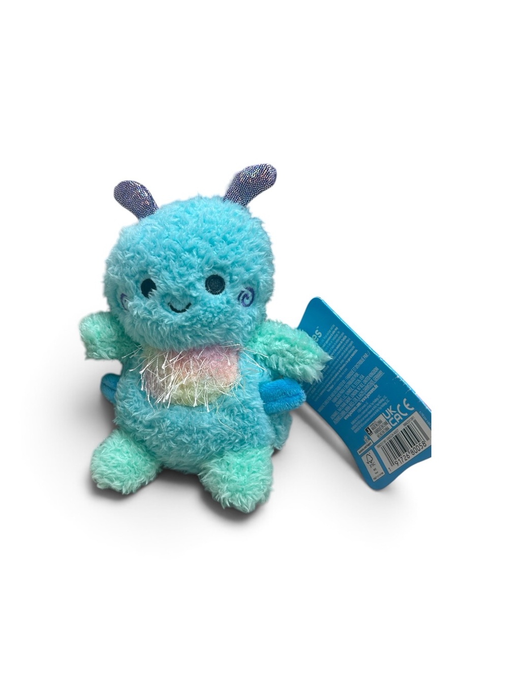 Caterpillar Blue Teal Plush Bug with Shimmery Rainbow Patch